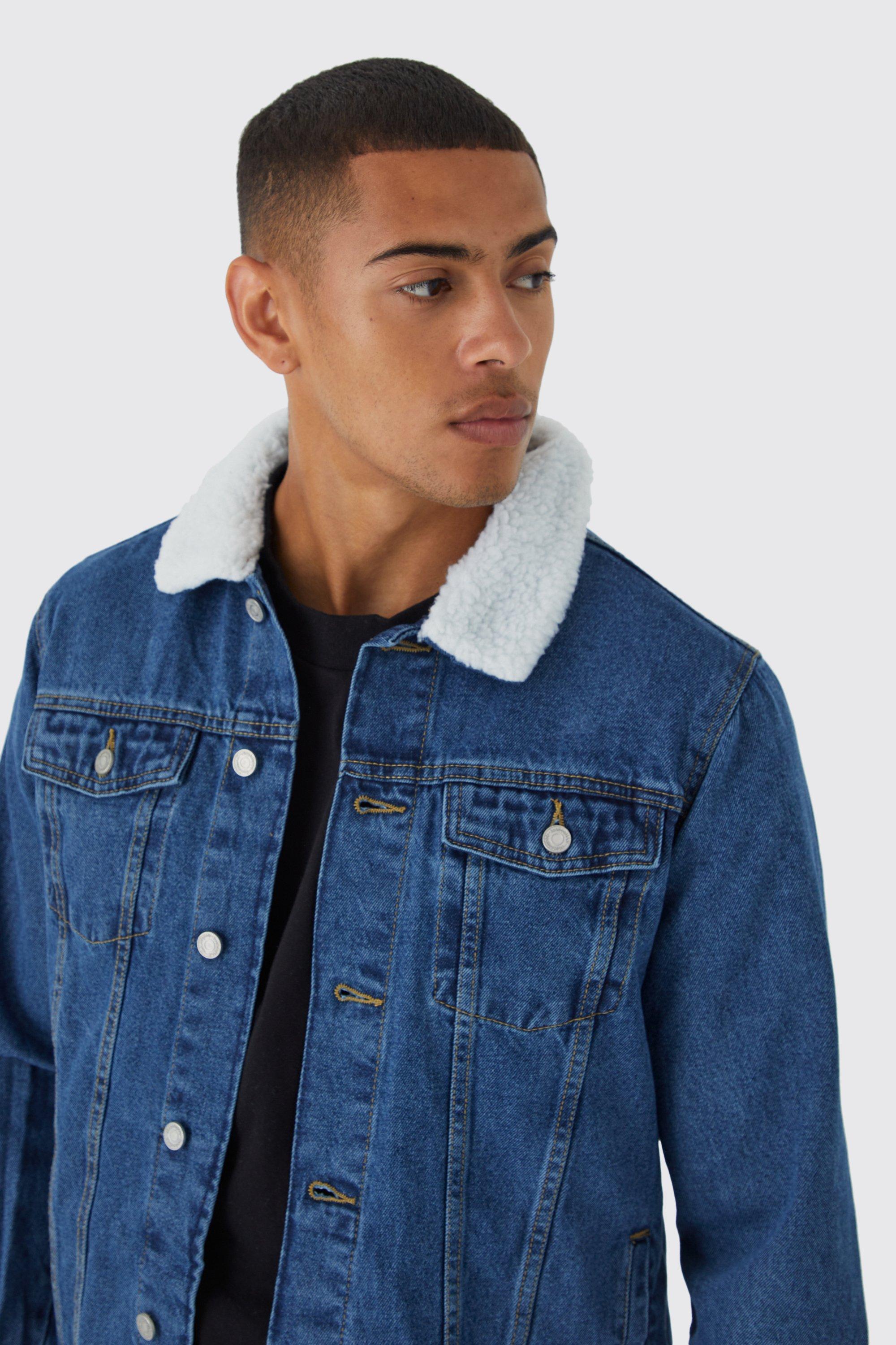 Regular Denim Jacket With Borg Collar boohoo NZ